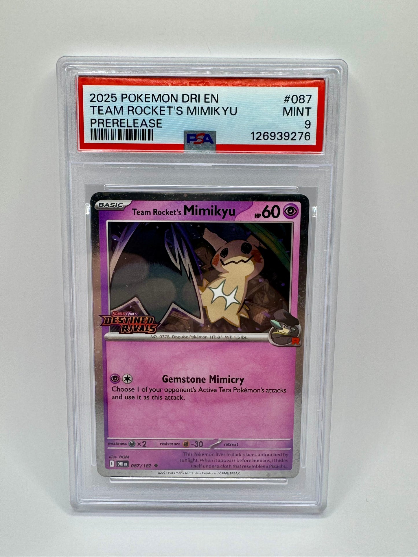Team Rocket’s Prerelease Mimikyu 087/182 PSA 9