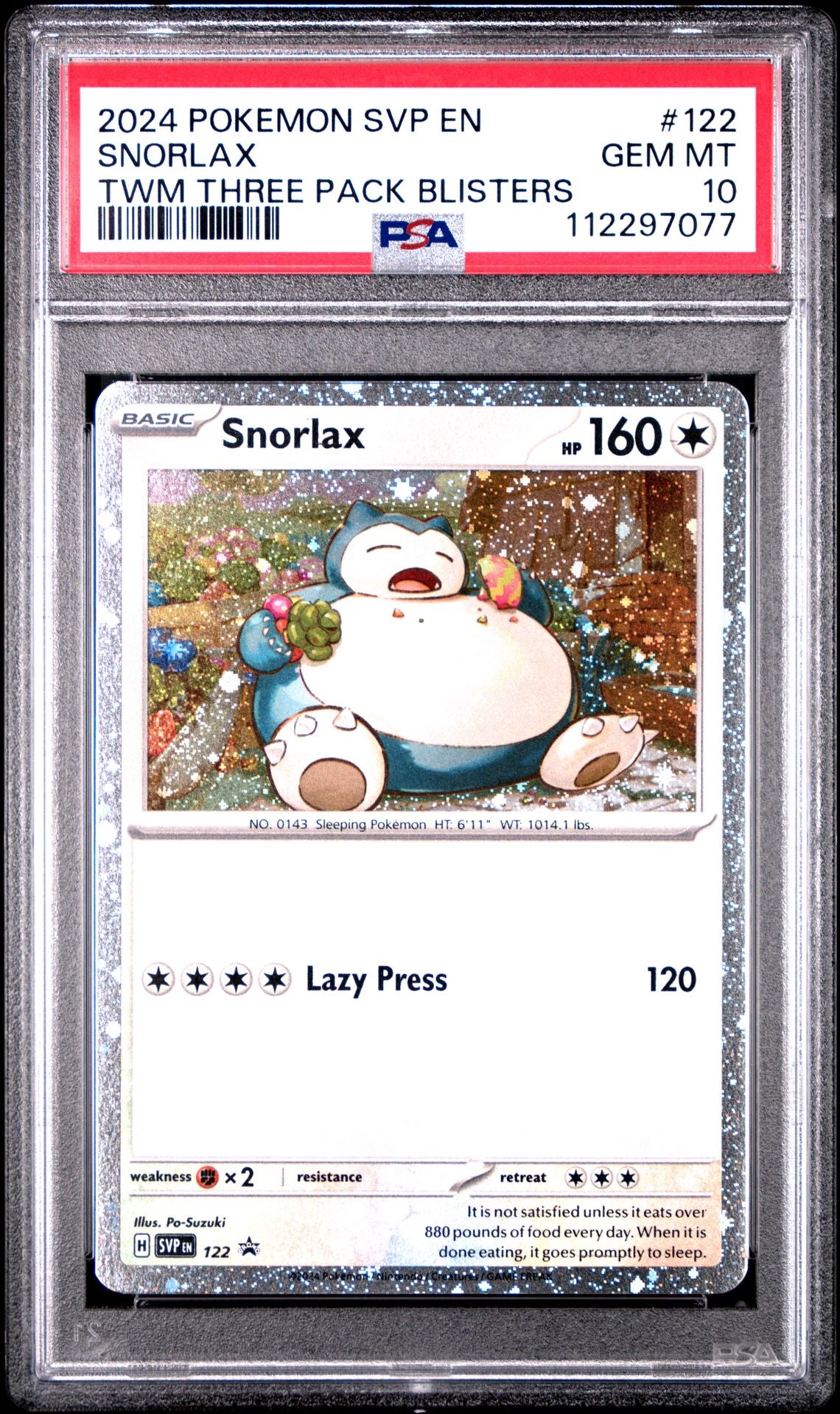 PSA 10 -2024 Snorlax Black Star Promo Twlight Masquerade Three Pack Blister