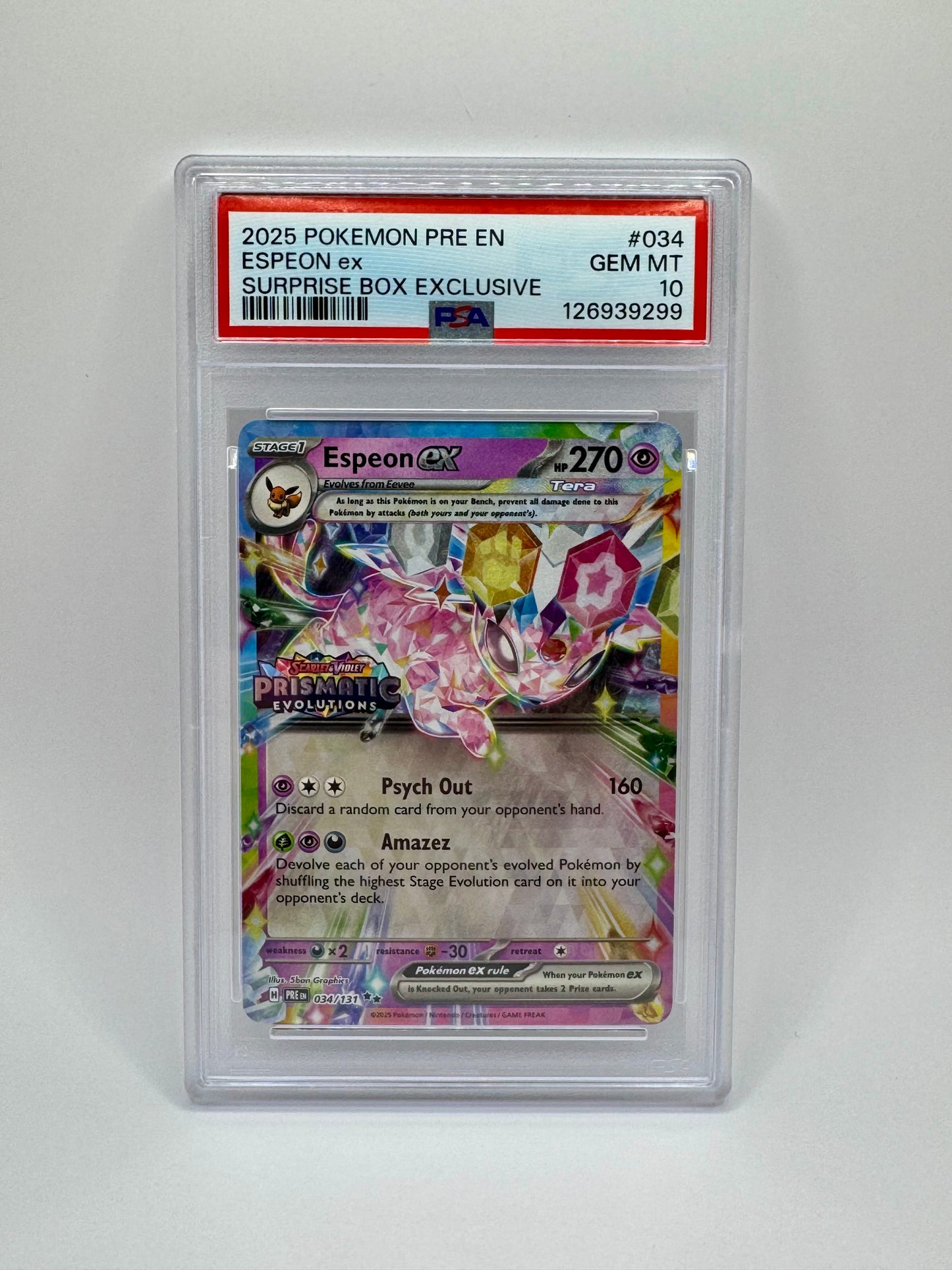 Espeon EX Prismatic Evolutions Stamp 034/131 PSA 10